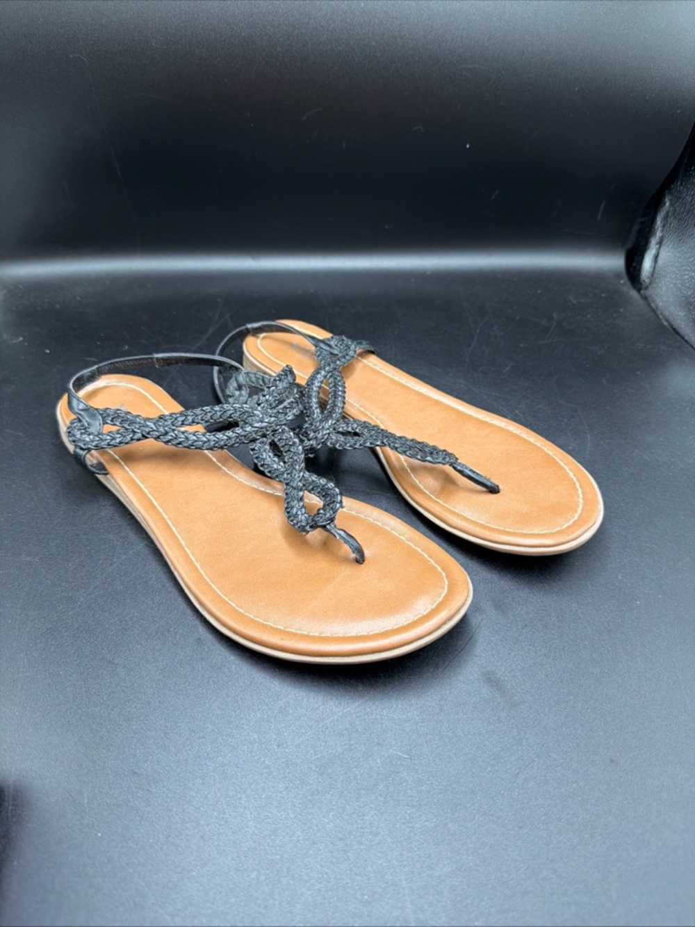 XAPPEAL Akia Womens Size 10 Black Brown Flat Sandals Casual Beach Dress Club